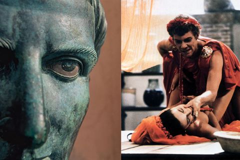 Caligula in einer Büste und im gleichnamigen Film.