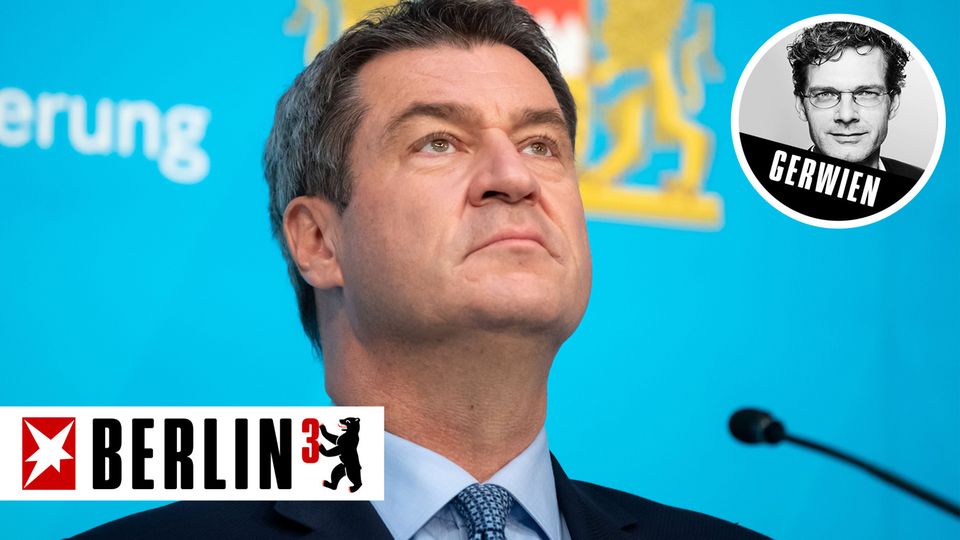 Kolumne Berlin hoch 3 von Tilman Gerwien mit einem Bild von Markus Söder