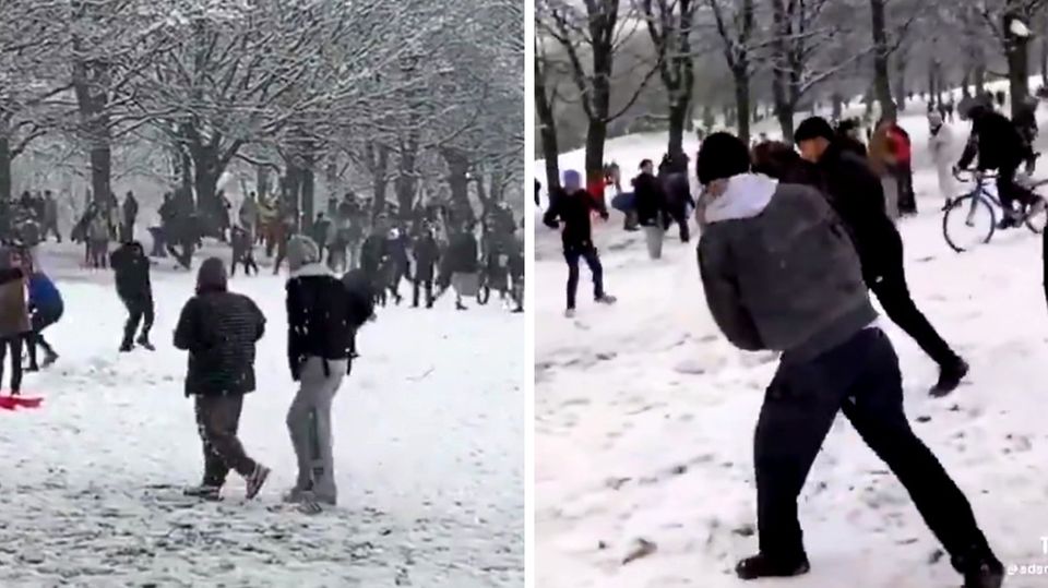Trotz Corona-Lockdown: Hunderte liefern sich Schneeball-Schlacht in England