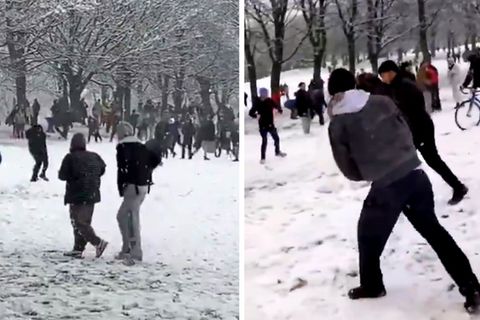 Trotz Corona-Lockdown: Hunderte liefern sich Schneeball-Schlacht in England