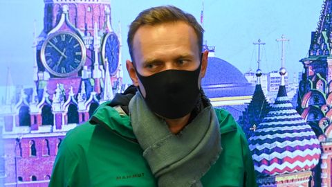Alexej Nawalny kurz vor seiner Festnahme am Moskauer Flughafen 