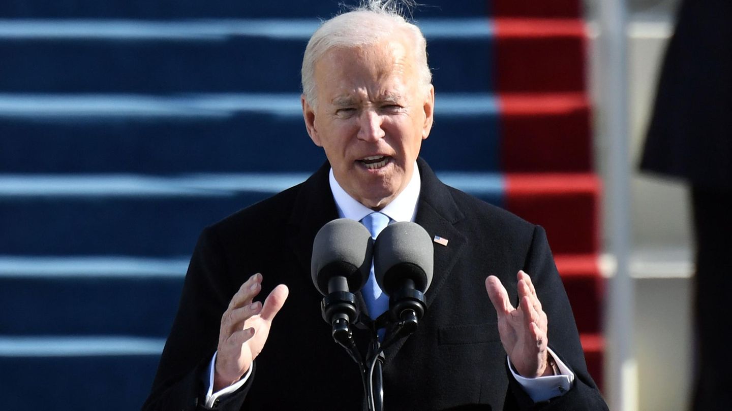 Joe Biden während seiner Antrittsrede als US-Präsident vor dem Kapitol