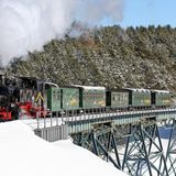 Die gut 18 Kilometer lange Schmalspurstrecke führt auch über das Viadukt Hüttenbachtal