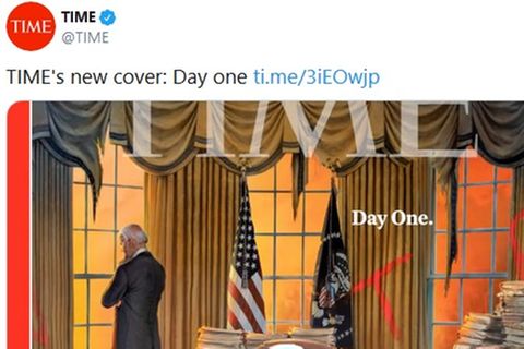 Das Cover des "Time"-Magazins vom 1. Februar zeigt den neuen US-Präsidenten Joe Biden in einem verwüsteten Oval Office