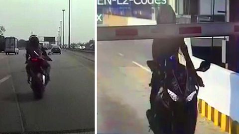 Motorradfahrerin flieht vor Polizei – und rast bei voller Fahrt durch Schranke