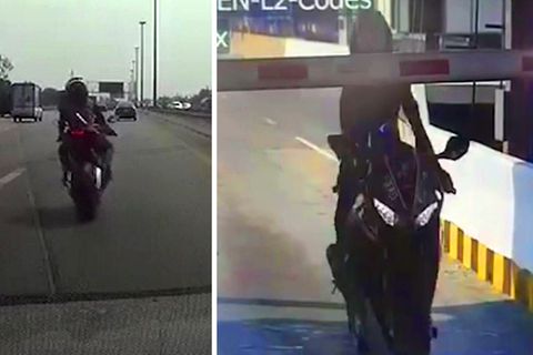 Motorradfahrerin flieht vor Polizei – und rast bei voller Fahrt durch Schranke