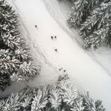 Nur vereinzelt sind Skiläufer auf den Loipen des Harzes unterwegs, wie hier auf diesem Drohnenfoto bei Schierke