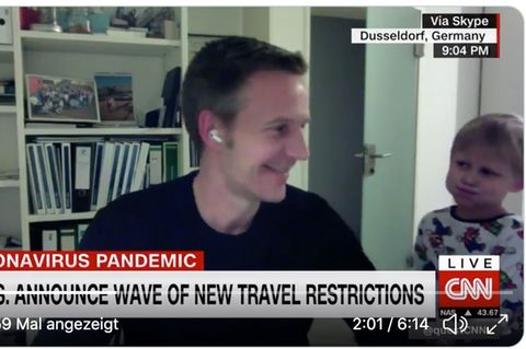 Niedlicher Zwischenfall: Er wollte ins Bett: Sohn von Trivago-Chef stört CNN-Interview