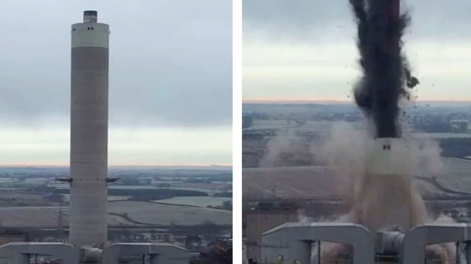 Explosion in England: 183 Meter Turm kollabiert Explosion in England: 183 Meter Turm kollabiert