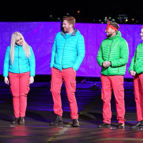 Die Dschungelshow-Halbfinalisten Lydia Kelovitz, Lars Tönsfeuerborn, Mike Heiter und Zoe Saip
