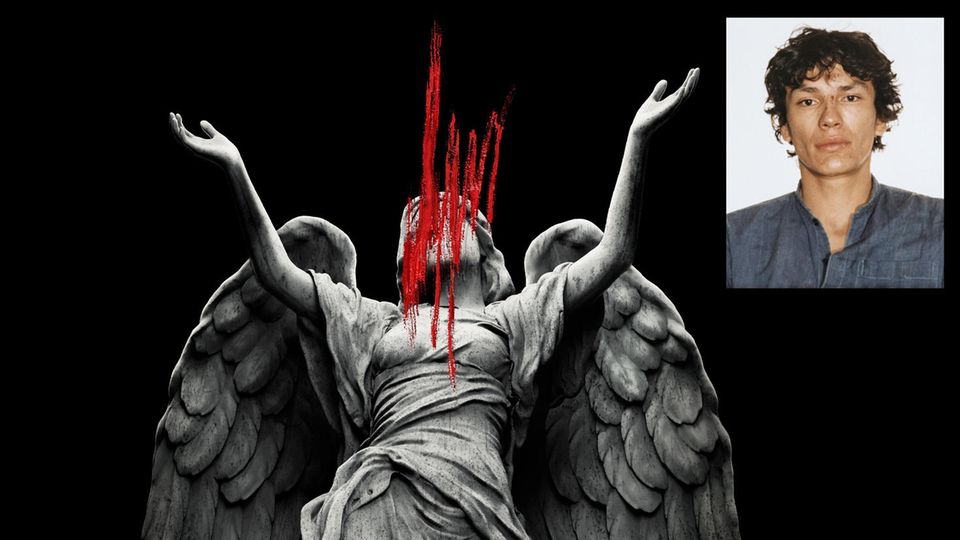 Engelstatue und Porträt von Richard Ramirez