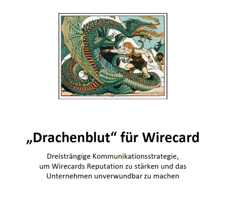 Das Deckblatt des "Drachenblut"-Konzepts für Wirecard Das Deckblatt des "Drachenblut"-Konzepts für Wirecard