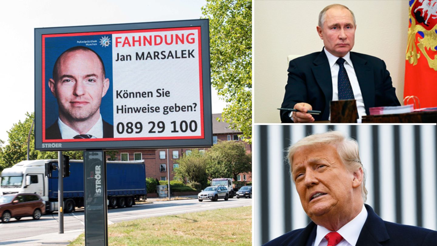 Der flüchtige Ex-Wirecard-Manager Jan Marsalek, Russlands Präsident Wladimir Putin und der frühere US-Präsident Donald Trump