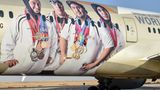 Im hinteren Teil des Rumpfes einer Boeing 787 von Etihad zieren vier Sportler, die bei den Special Olympics World Games im Frühjahr 2019 für die Vereinigten Arabischen Emirate antraten.