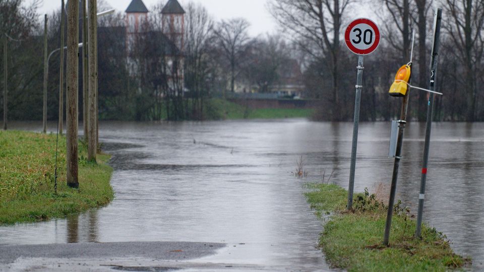 Nachrichten Deutschland Köln Das Hochwasser des Rheins überflutet Wiesen und Äcker bei Köln-Rheinkassel.