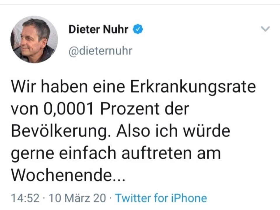 Ein Tweet von Dieter Nuhr aus dem März 2020 Ein Tweet von Dieter Nuhr aus dem März 2020