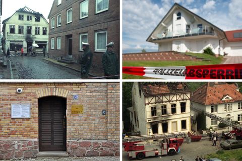Tatorte rechten Terrors in Deutschland: neben Hanau 2020, unter anderem Mölln 1992, Wolfhagen 2019, Solingen 1993 und Halle 2019