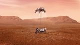 Eine Illustration zeigt den Nasa-Rover "Perseverance" bei der Landung auf dem Mars