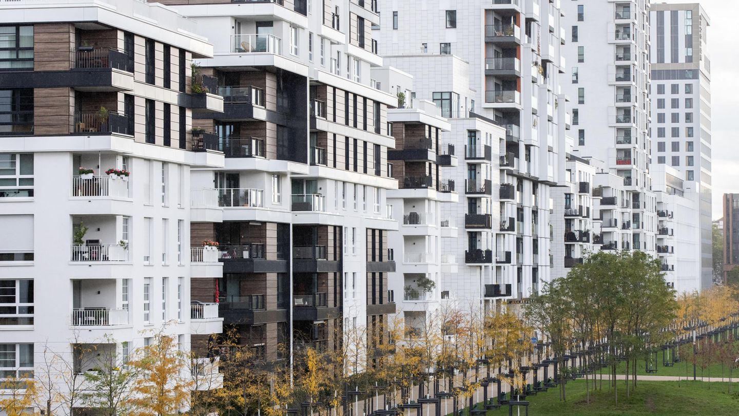Blick in eine Straße mit Wohnhäusern in Düsseldorf
