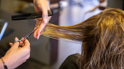 Eine Friseurin schneidet einer Kundin die Haare