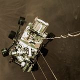 Mars Rover Perseverance kurz vor dem Aufsetzen auf der Mars Oberfläche