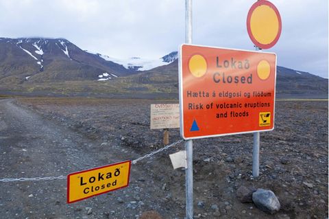 Eine Straßensperre in der Region um Islands größtem Gletscher, dem Vattnajokull