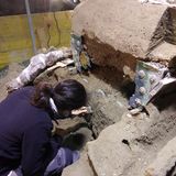 Der Wagen wird sehr sorgsam freigelegt, um ihn nicht zu beschädigen.