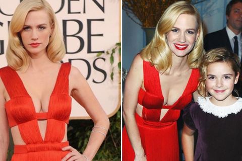 January Jones trägt zehn Jahre altes knappes Versace-Kleid – eine andere macht es ihr nach