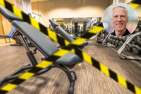 Ein Flatterband sperrt den Trainigsbereich eines Fitnessstudios ab. Der Shutdown der Sportstätten hält an.