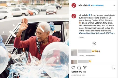 Instagram-Post von Romay Davis an ihrem 100. Geburtstag