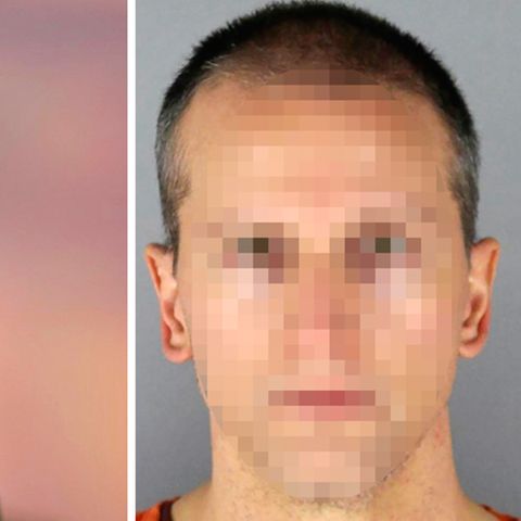 Der Polizist Derek Chavin und ein Bild des Afroamerikaners George Floyd