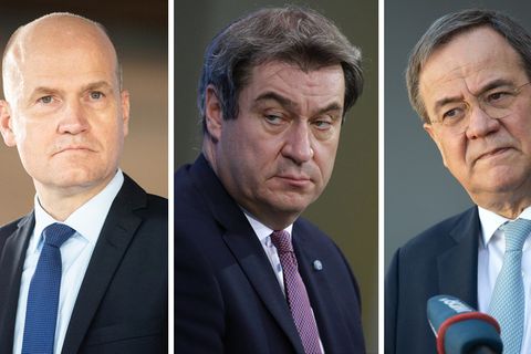 Von links: Unionsfraktionschef Ralph Brinkhaus (CDU), CSU-Parteichef Markus Söder und der CDU-Vorsitzende Armin Laschet