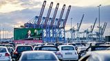 Musikalische Reise statt Kreuzfahrt: Am Cruise Terminal Steinwerder mit Containbrücken im Hintergrund.