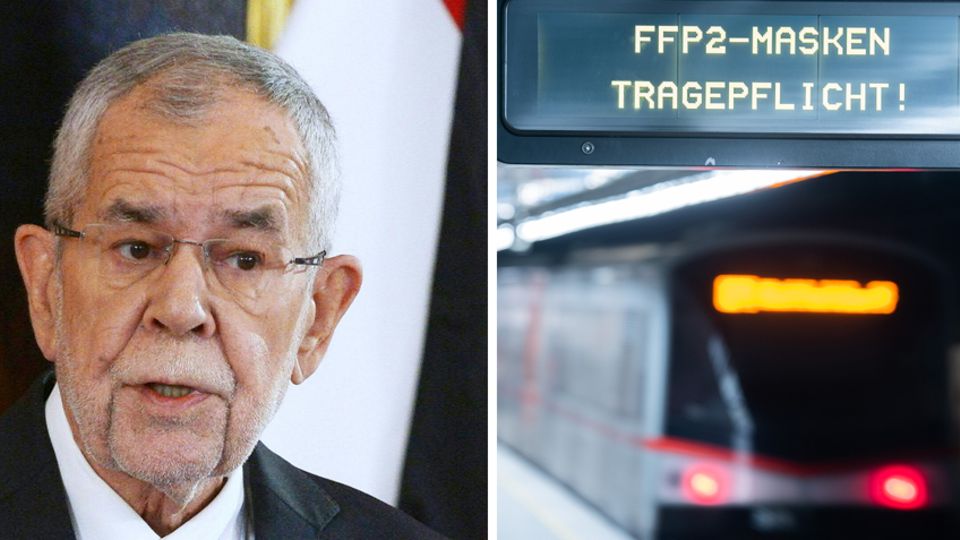 Alexander Van der Bellen Links spricht ein weißhaariger Mann mit randloser Brille, rechts leuchten die Rücklichter einer U-Bahn in einem Bahnhof