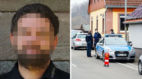 Fahndungsfoto; Polizei am Tatort in Weilerbach