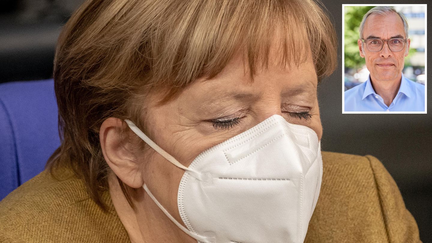 Angela Merkel müde mit Portrait Frank Schmiechen