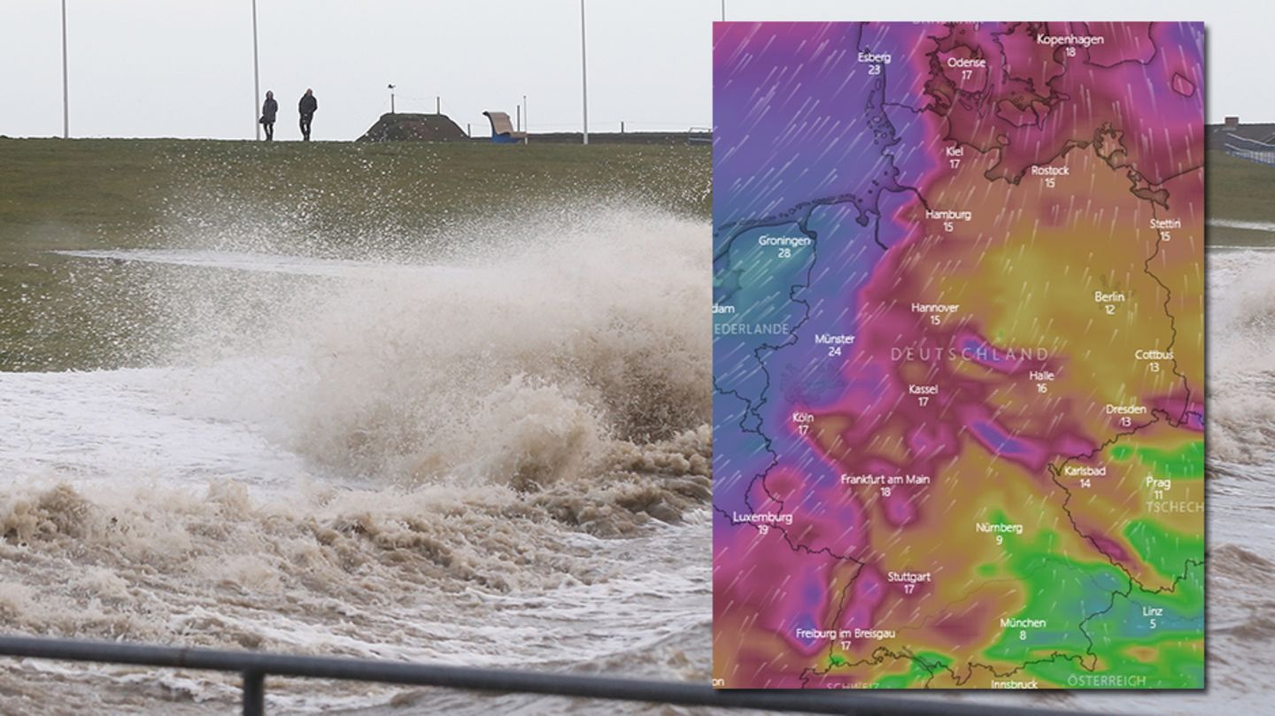 Das Bild stammt aus dem Archiv, aber der DWD gab auch aktuell eine Sturmprognose für die Nordseeküste ab. Die Karte zeigt, wo es am heftigsten bläst. Unten finden Sie eine interaktive Version.