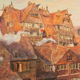 Kornträgergang von der Wexstraße aus gesehen: Dieses Gemälde von Alexander Oskar Noah, um 1910, zeigt Hamburgs Elendsquartier Gängeviertel. Bilder aus der Zeit der Cholera-Epidemie gibt es kaum, aber bis ins Dritte Reich hinein veränderte sich an den hygienischen Zuständen - trotz Sanierung – kaum etwas. Lesen Sie hier die ganze Geschichte der Epidemie. 