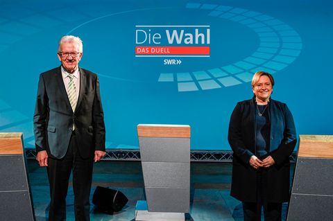 Die Spitzenkandidaten Winfried Kretschmann (Grüne) und Susanne Eisenmann (CDU) bei der Landtagswahl in Baden-Württemberg
