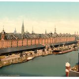 Der Sandtorhafen und die Speicherstadt um 1900, ein riesiger neuer Lagerhauskomplex, der 1888 eröffnet wurde.