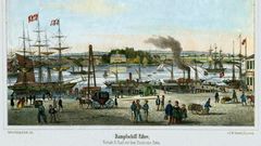 Ab 1866 zog der Hafen an den Sandtorkai und verlagerte sich immer weiter an die Elbe. An den Landungsbrücken sah es um 1870 noch so aus.
