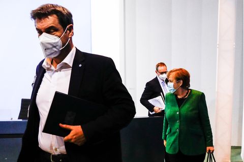 Bundeskanzlerin Angela Merkel (CDU) nach den Bund-Länder-Beratungen zur Coronakrise