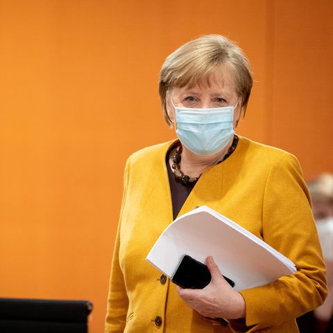Bundeskanzlerin Angela Merkel vor einer Pressekonferenz