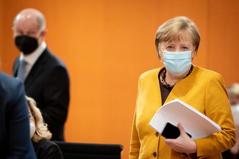Bundeskanzlerin Angela Merkel vor einer Pressekonferenz