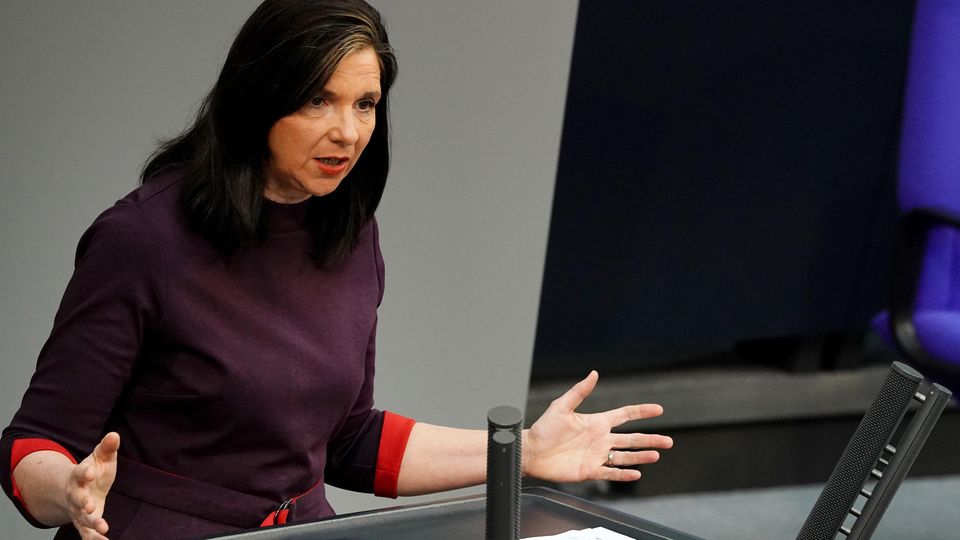 Grünen-Sprecherin Katrin Göring-Eckardt am Rednerpult im Bundestag