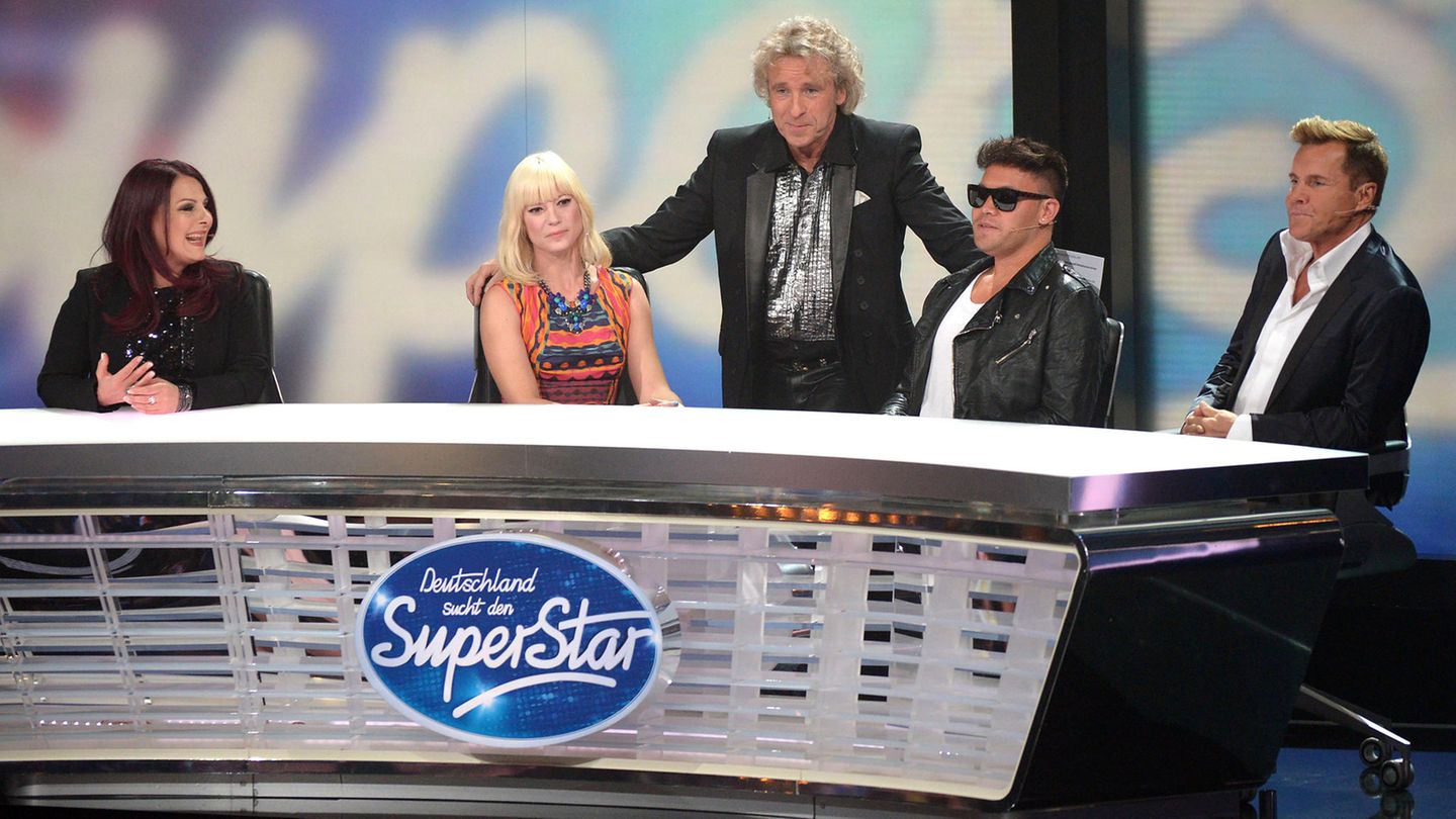 Thomas Gottschalk steht 2013 bei der Sendung "30 Jahre RTL" am DSDS-Jury-Pult