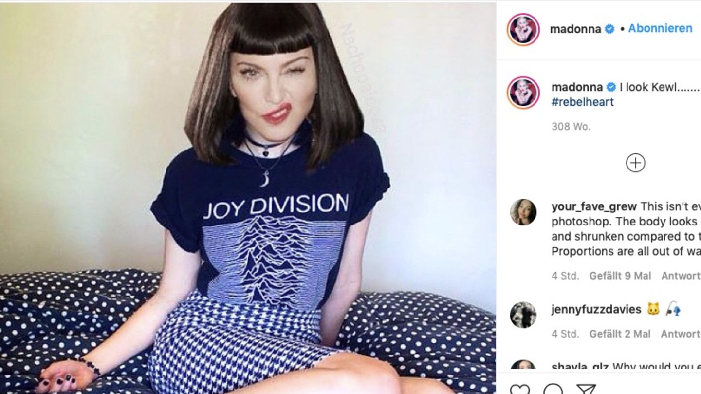 Sängerin Madonna veröffentlichte ein Bild auf Instagram, bei dem ihr Gesicht auf einen anderen Körper bearbeitet wurde