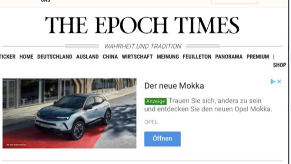 Opel wirbt auf Epoch Times Opel wirbt auf Epoch Times