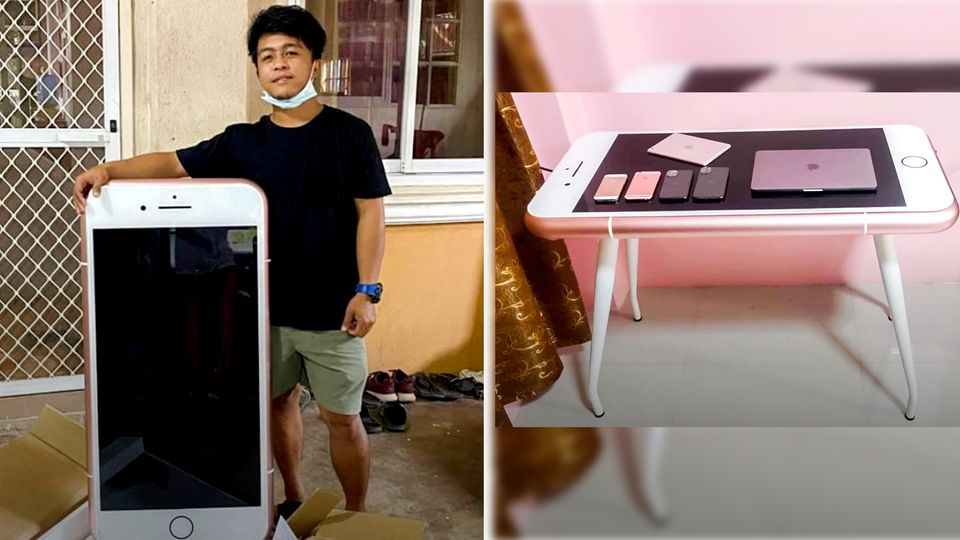 iphone Tisch Mann bestellt iPhone und erhält Tisch