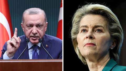 Der türkische Präsident Recep Tayyip Erdogan (l.) und EU-Kommissionschefin Ursula von der Leyen (r.)